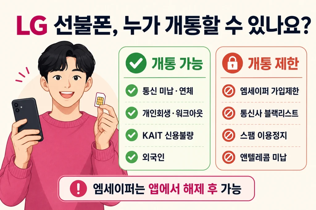 LG 선불폰 개통 제한 대상 체크리스트 - 엠세이퍼 가입제한, 블랙리스트, 스팸정지