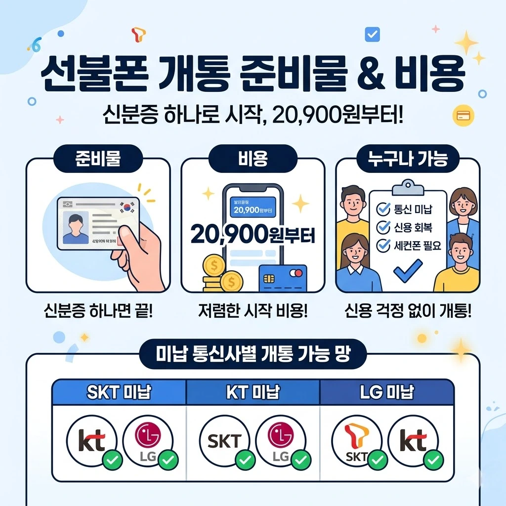 선불폰 개통 준비물과 비용 — 신분증 하나로 시작, 미납 통신사별 개통 가능 망 정리