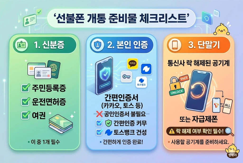 선불폰 개통 준비물 신분증 간편인증서 공기계 체크리스트