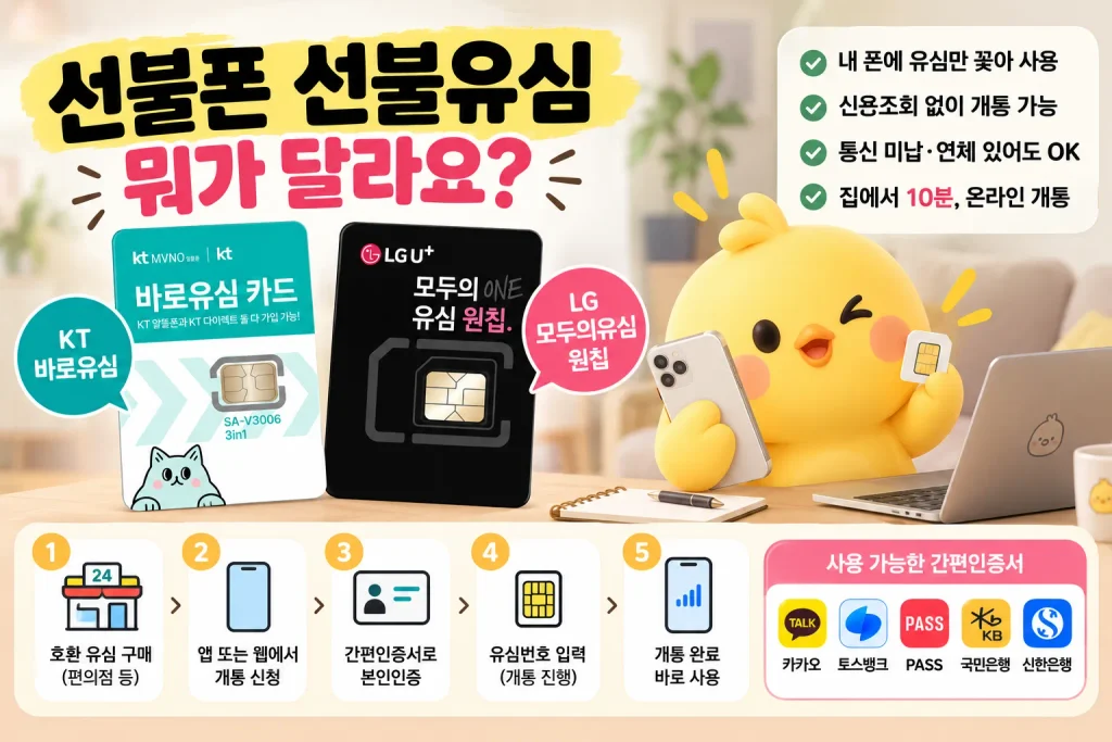 선불폰과 선불유심의 차이는 없이 똑같은 개념이라는 점을 안내하는 이미지