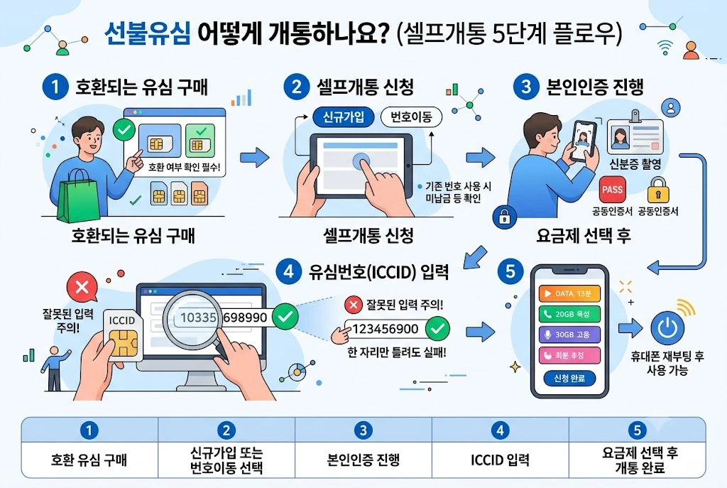 선불유심 셀프개통 절차 5단계