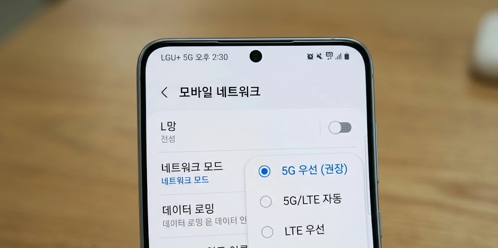 대체 텍스트 선불폰 5G 개통 후 네트워크 설정 5G우선 변경 방법 갤럭시